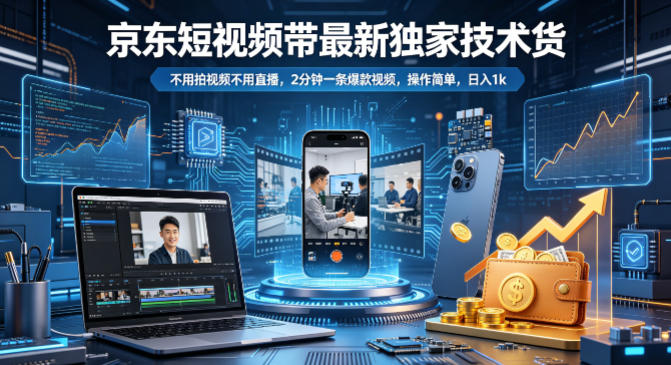 京东短视频带货最新独家技术，不用拍视频不用直播，2分钟一条爆款视频，操作简单，日入1k+【揭秘】-千寻创业网