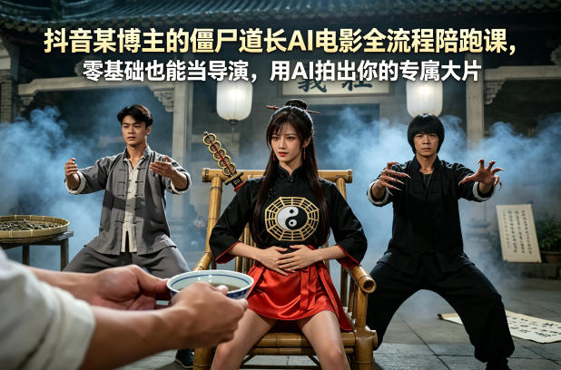 抖音某博主的僵尸道长AI电影全流程陪跑课，零基础也能当导演，用AI拍出你的专属大片-千寻创业网