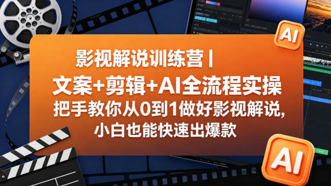 影视解说训练营｜文案+剪辑+AI全流程实操，把手教你从0到1做好影视解说，小白也能快速出爆款-千寻创业网