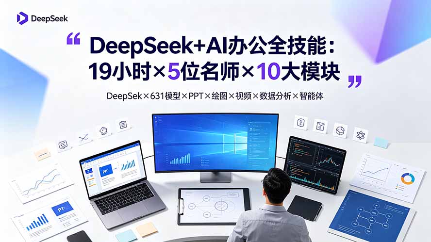 （19411期）DeepSeek+AI办公全技能：19小时×5位名师×10大模块，DeepSeek×631模型×PPT×绘图×视频×数据分析×智能体-千寻创业网
