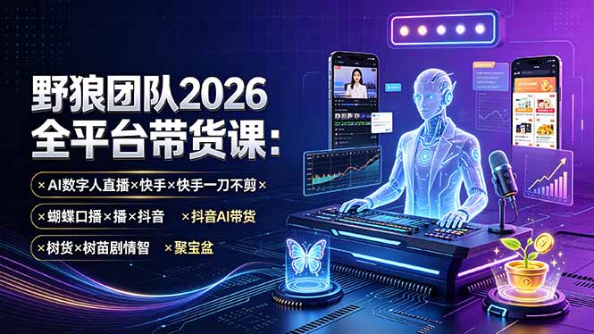 （19511期）野狼团队2026全平台带货课-7月：AI数字人直播×快手一刀不剪×蝴蝶口播×抖音AI带货×树苗剧情智剪×聚宝盆-千寻创业网
