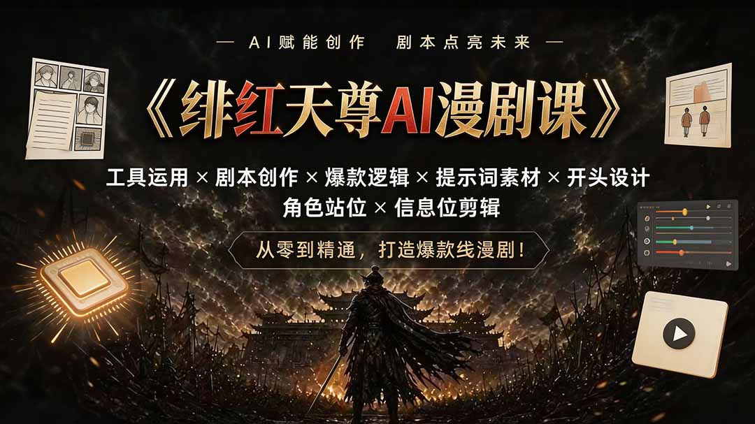 （19597期）绯红天尊AI漫剧课｜工具运用×剧本创作×爆款逻辑×提示词素材×开头设计×角色站位×信息位剪辑-千寻创业网
