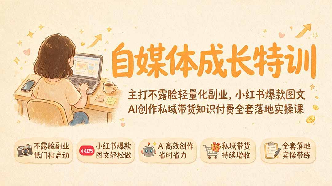 （19584期）自媒体成长特训｜主打不露脸轻量化副业，小红书爆款图文AI创作私域带货知识付费全套落地实操课-千寻创业网