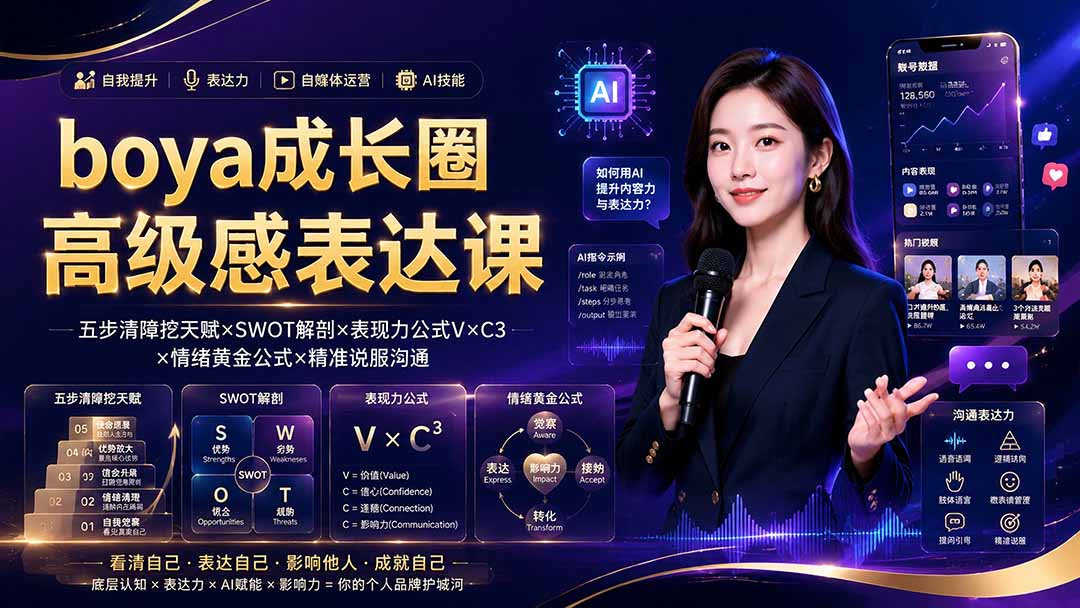 （19582期）boya成长圈｜内心成长高级表达AI自媒体三合一，消解内耗挖掘天赋，镜头沟通AI指令短视频全流程教学-千寻创业网