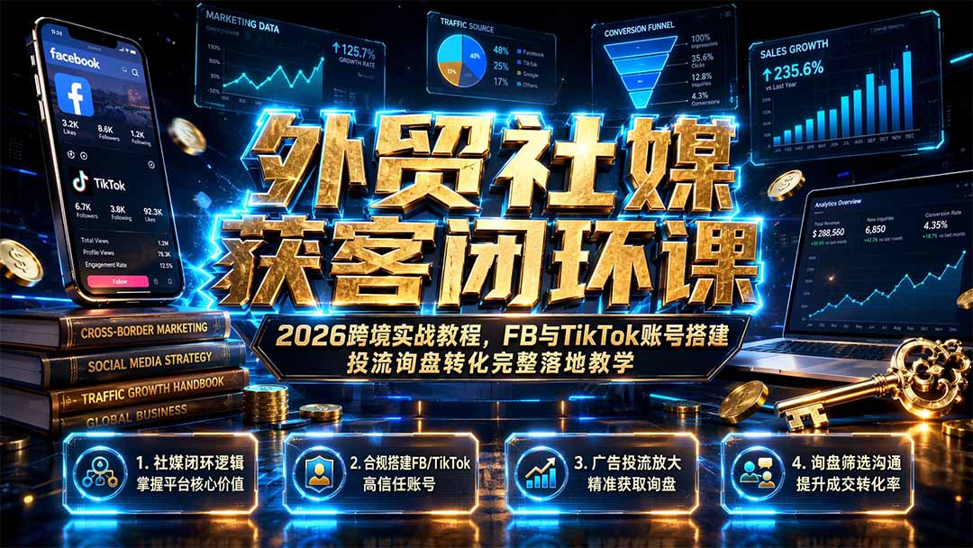 （19611期）外贸社媒获客闭环课｜2026跨境实战教程，FB与TikTok账号搭建投流询盘转化完整落地教学-千寻创业网