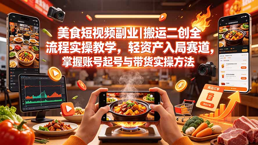 (19535期)美食短视频副业|搬运二创全流程实操教学,轻资产入局赛道,掌握账号起号与带货实操方法-千寻创业网