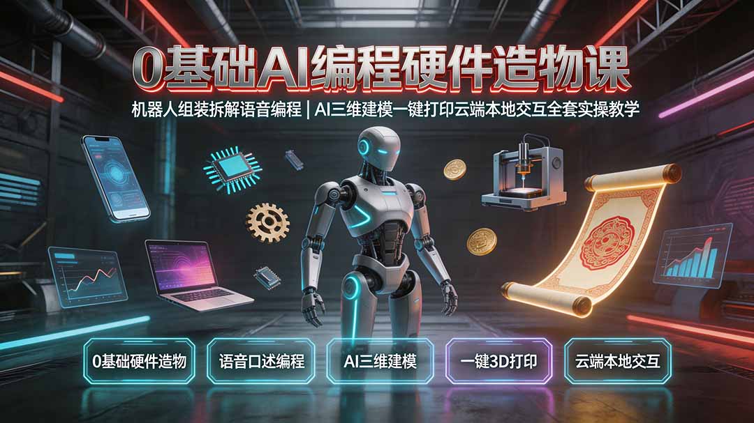 （19612期）0基础AI编程硬件造物课｜机器人组装拆解语音编程，AI三维建模一键打印云端本地交互全套实操教学-千寻创业网