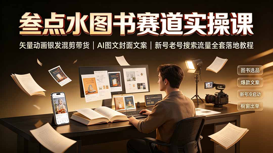 （19613期）叁点水图书赛道实操课｜矢量动画银发混剪带货，AI图文封面文案，新号老号搜索流量全套落地教程-千寻创业网