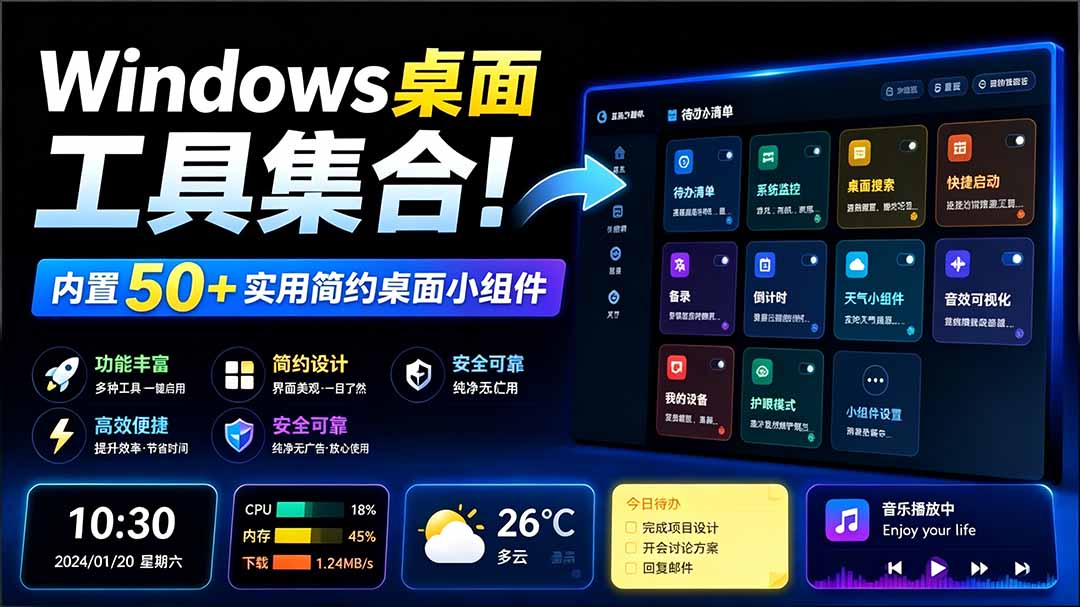 （19585期）Windows桌面工具集合！内置50+实用简约桌面小组件，含截图、录屏、翻译、天气等，多秘工具箱-千寻创业网