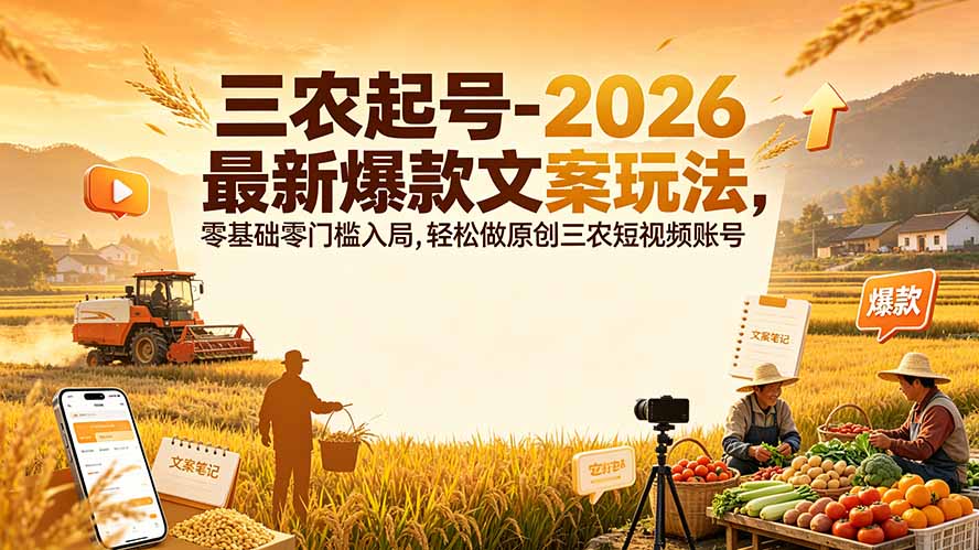 (19537期)三农起号-2026 最新爆款文案玩法,零基础零门槛入局,轻松做原创三农短视频账号-千寻创业网