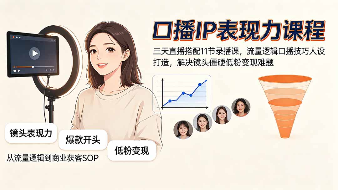 （19604期）口播IP表现力课程｜三天直播搭配11节录播课，流量逻辑口播技巧人设打造，解决镜头僵硬低粉变现难题-千寻创业网