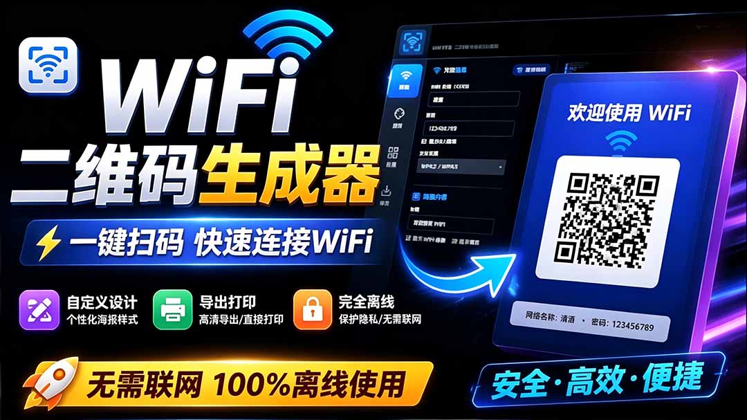 （19566期）完全离线使用！WiFi二维码生成器，一键扫码快速连接WiFi，支持自定义风格导出 WiFi二维码生成器-千寻创业网