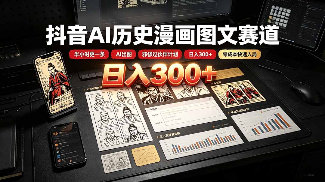 （19498期）抖音AI历史漫画图文赛道：半小时更一条×AI出图×邪修过伙伴计划×日入300+，零成本快速入局-千寻创业网