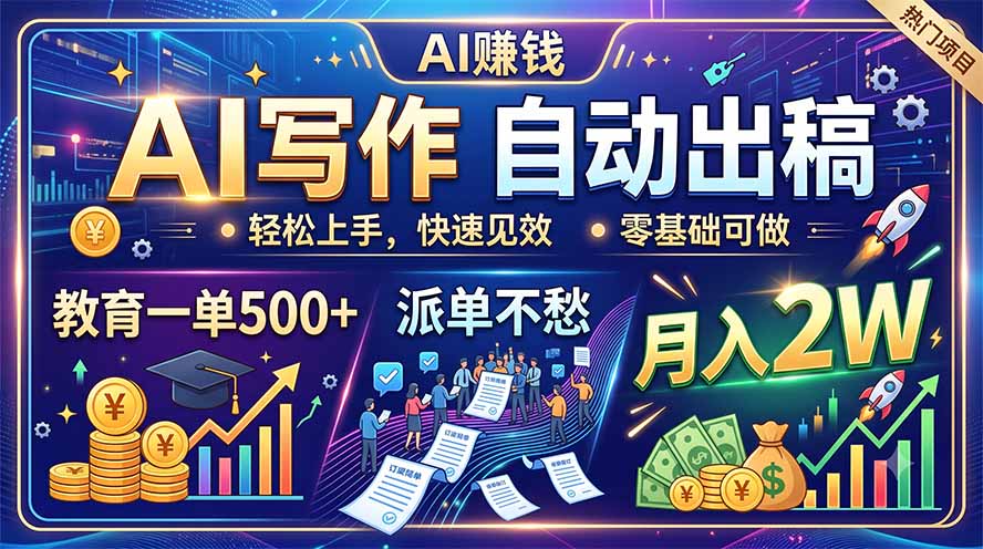（19614期）AI写作自动出稿，教育一单500+，派单不愁，月入2W-千寻创业网