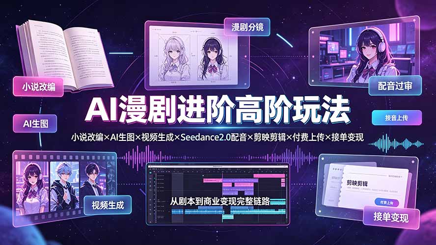 （19430期）AI漫剧进阶高阶玩法：小说改编×AI生图×视频生成×Seedance2.0配音×剪映剪辑×付费上传×接单变现-千寻创业网