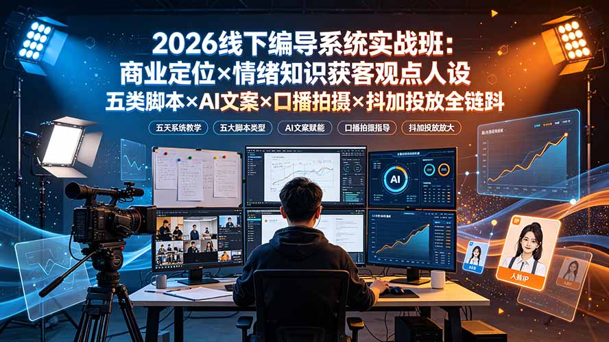（19501期）2026线下编导系统实战班：商业定位×情绪知识获客观点人设五类脚本×AI文案×口播拍摄×抖加投放全链路-千寻创业网