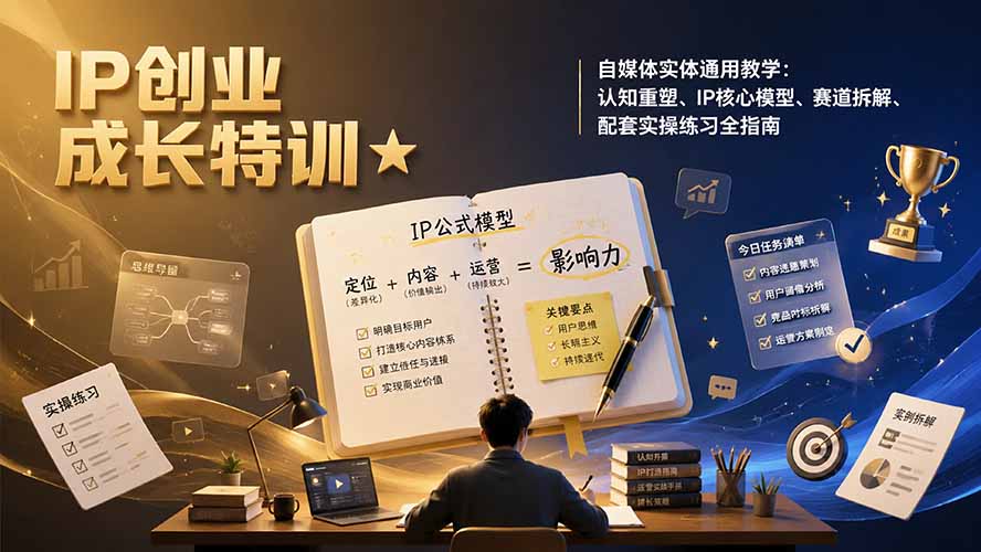 （19567期）IP创业成长特训★自媒体实体通用教学：认知重塑、IP核心模型、赛道拆解、配套实操练习全指南-千寻创业网