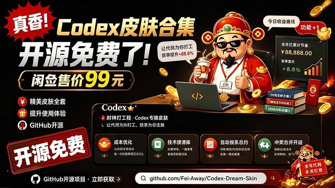 （19432期）闲鱼售卖99元的Codex皮肤包，GitHub 免费开源了！让你的codex变成精美界面 Codex Dream Skin-千寻创业网