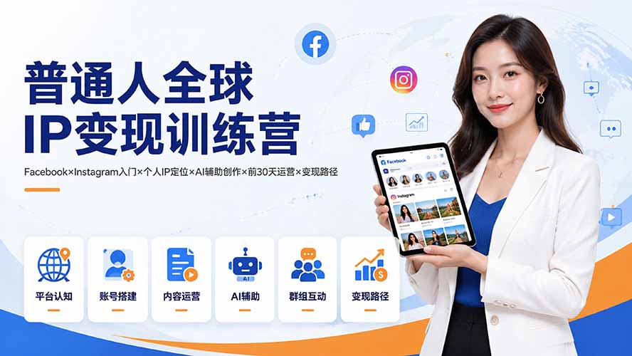 （19568期）普通人全球IP变现训练营：Facebook×Instagram入门×个人IP定位×AI辅助创作×前30天运营×变现路径-千寻创业网