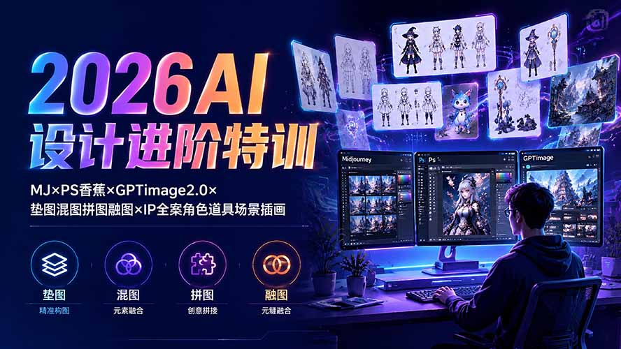 （19569期）2026AI设计进阶特训：MJ×PS香蕉×GPTimage2.0×垫图混图拼图融图×IP全案角色道具场景插画-千寻创业网
