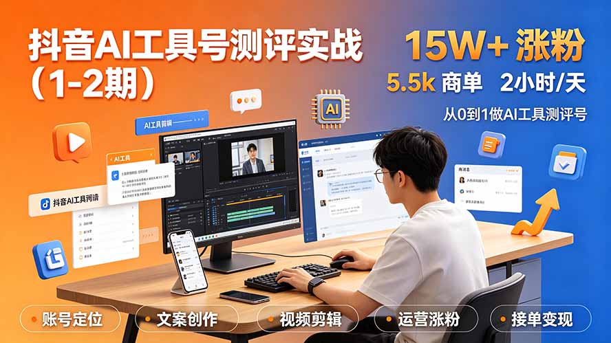 （19380期）抖音AI工具号测评实战（1-2期）：单号涨粉15W+×商单5.5k×伙伴计划×普通人可复制，每天2小时长期可持续-千寻创业网