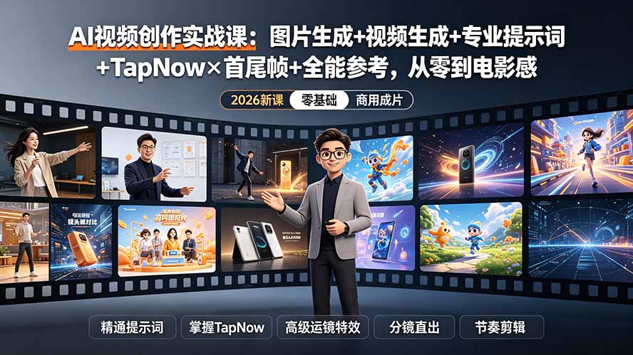 （19383期）AI视频创作实战课：图片生成+视频生成+专业提示词+TapNow×首尾帧+全能参考，从零到电影感成片-千寻创业网