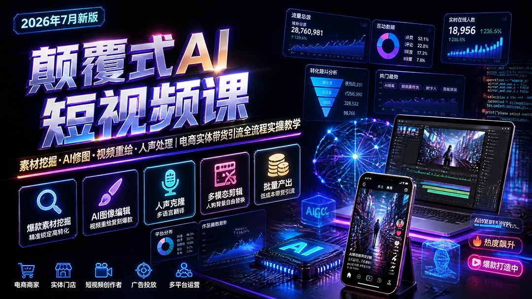 （19630期）颠覆式AI短视频课｜素材挖掘，AI修图，视频重绘，人声处理｜电商实体带货引流全流程实操教学-千寻创业网