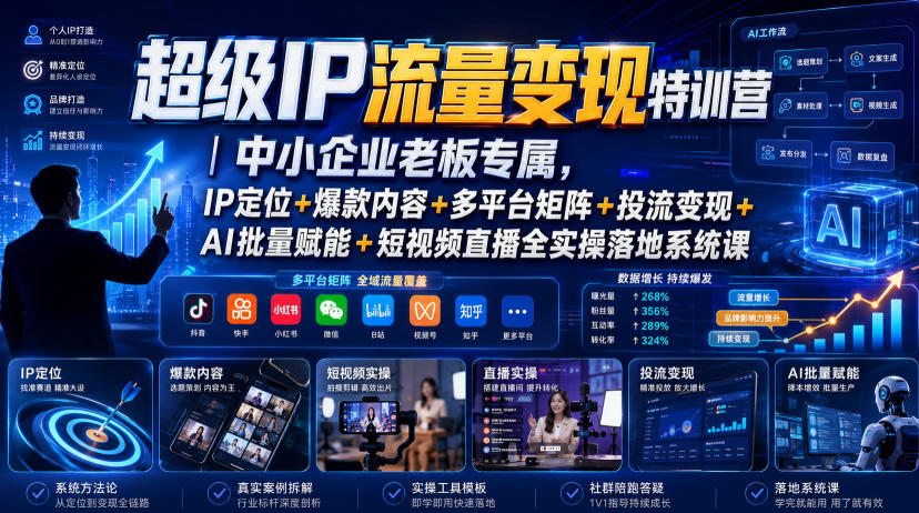超级IP流量变现特训营｜中小企业老板专属，IP定位+爆款内容+多平台矩阵+投流变现+AI批量赋能+短视频直播全实操落地系统课-千寻创业网