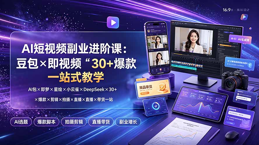 （19458期）AI短视频副业进阶课：豆包×即梦×星绘×小云雀×DeepSeek×30+爆款×剪辑×拍摄×直播×带货一站式教学-千寻创业网