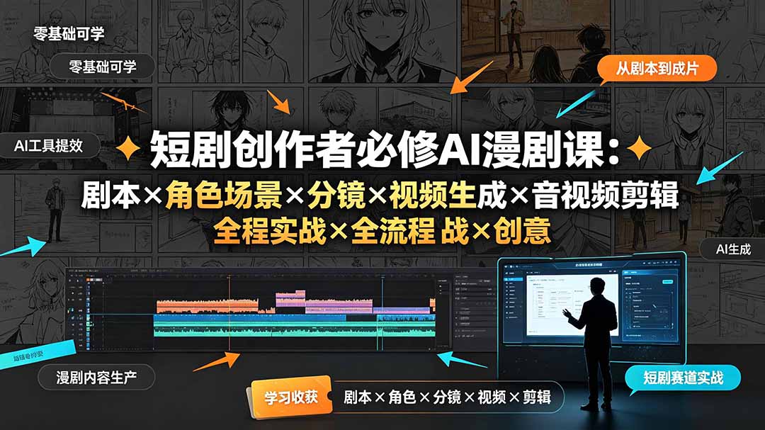 （19459期）短剧创作者必修AI漫剧课：剧本×角色场景×分镜×视频生成×音视频剪辑×全流程实战×创意短片拆解-千寻创业网