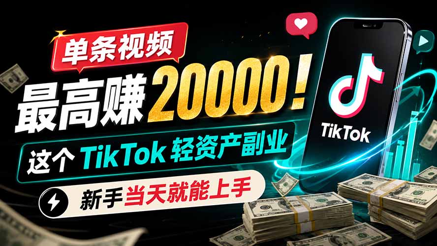 （19457期）单条视频最高赚 20000！这个 TikTok 轻资产副业，新手当天就能上手-千寻创业网