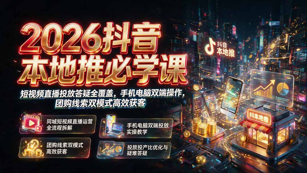 （19618期）2026抖音本地推必学课｜短视频直播投放答疑全覆盖，手机电脑双端操作，团购线索双模式高效获客-千寻创业网