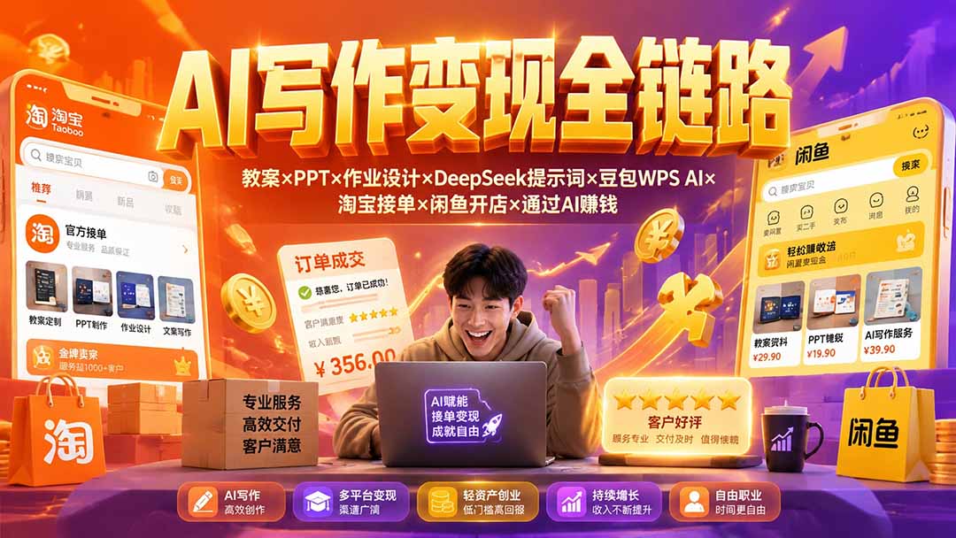 (19561期)2026AI写作变现全链路:教案×PPT×作业设计×DeepSeek提示词×豆包WPS AI×淘宝接单×闲鱼开店×通过AI賺钱-千寻创业网