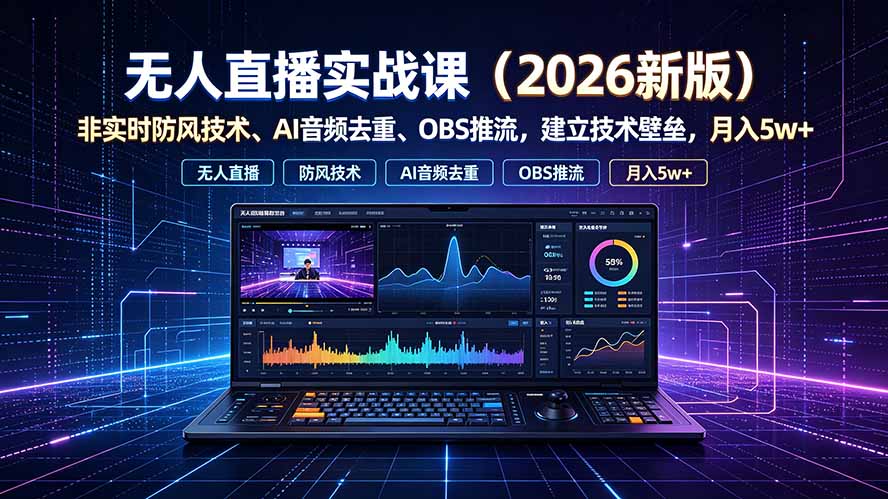 （19525期）无人直播实战课（更新7月），非实时防风技术、AI音频去重、OBS推流，建立技术壁垒，月入5w+-千寻创业网