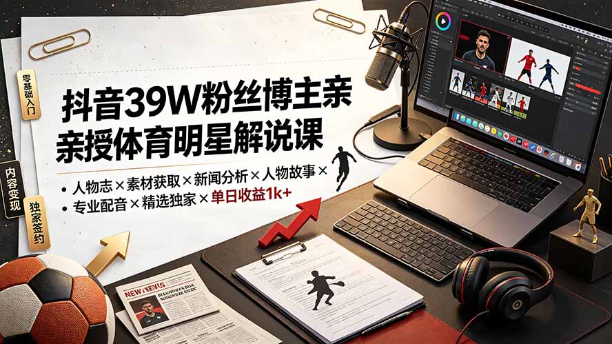 （19476期）抖音39W粉丝博主亲授体育明星解说课：人物志×素材获取×新闻分析×人物故事×专业配音×精选独家×单日收益1k+-千寻创业网