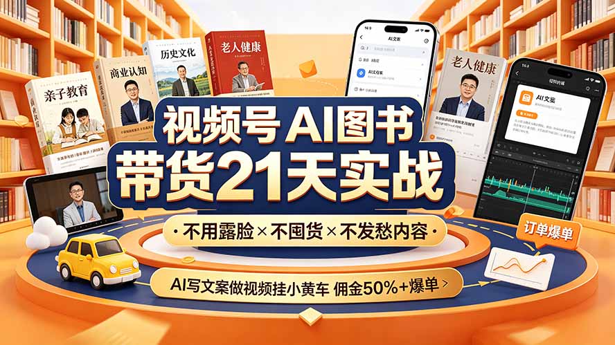 （19476期）视频号AI图书带货21天实战：不用露脸×不囤货×不发愁内容，AI写文案做视频挂小黄车，佣金50%+爆单-千寻创业网