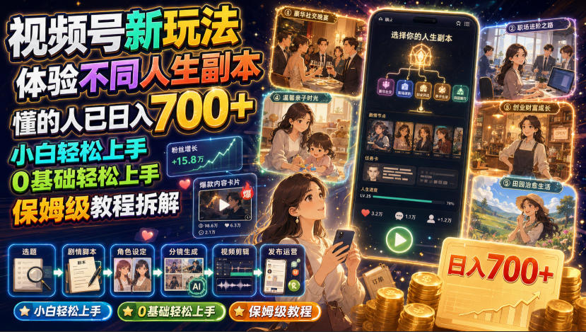 视频号新玩法体验不同人生副本，懂的人已日入700+，小白轻松上手，0基础轻松上手，保姆级教程拆解-千寻创业网