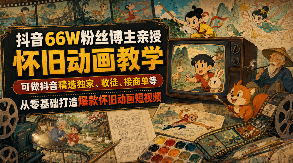 抖音66W粉丝博主亲授怀旧动画教学,可做抖音精选独家、收徒、接商单等,从零基础打造爆款怀旧动画短视频-千寻创业网