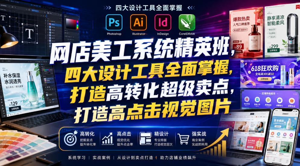 网店美工系统精英班，四大设计工具全面掌握，打造高转化超级卖点，打造高点击视觉图片（2026年7月）-千寻创业网