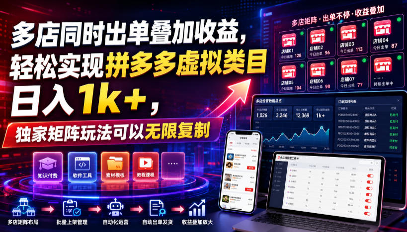 多店同时出单叠加收益，轻松实现拼多多虚拟类目日入1k+，独家矩阵玩法可以无限复制【揭秘】-千寻创业网