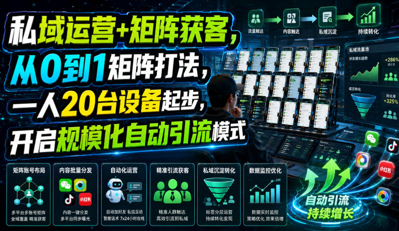 私域运营+矩阵获客，从0到1矩阵打法，一人20台设备起步，开启规模化自动引流模式！-千寻创业网