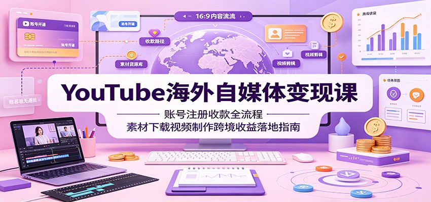 YouTube海外自媒体变现课：账号注册收款全流程，素材下载视频制作跨境收益落地指南-千寻创业网