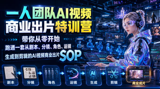 一人团队AI视频商业出片实战课：带你从零开始跑通一套从剧本、分镜、角色、运镜、生成到剪辑的AI视频商业出片SOP-千寻创业网