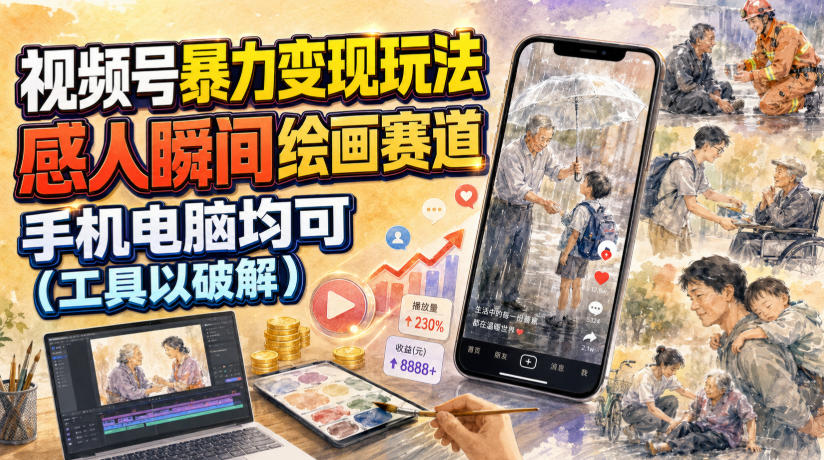 视频号暴力变现玩法，感人瞬间绘画赛道，手机电脑均可-千寻创业网