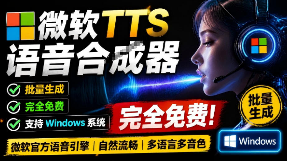 微软TTS免费语音配音生成器,完全免费,支持多语音、多音色选择,Windows系统专用TTS语音合成器-千寻创业网