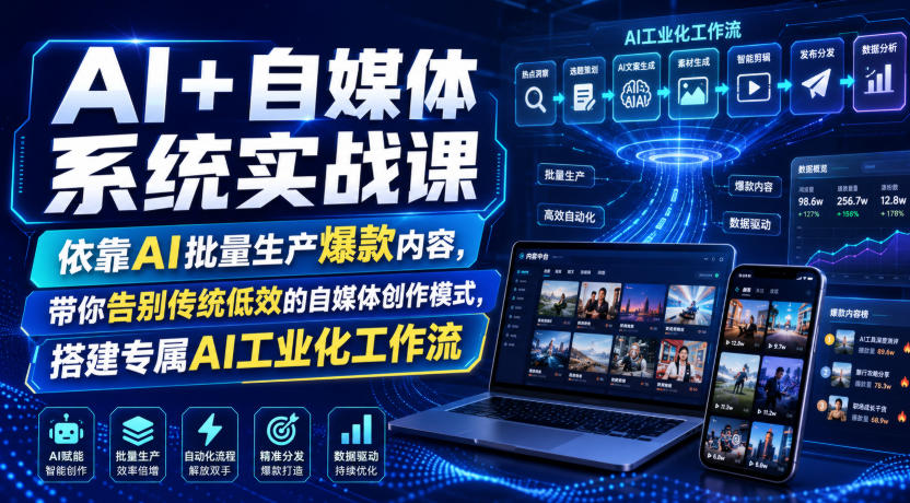 AI+自媒体系统实战课，依靠AI批量生产爆款内容，带你告别传统低效的自媒体创作模式，搭建专属AI工业化工作流-千寻创业网
