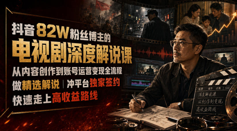 抖音82W粉丝博主的电视剧深度解说课,从内容创作到账号运营变现全流程,做精选解说,冲平台独家签约,快速走上高收益路线-千寻创业网