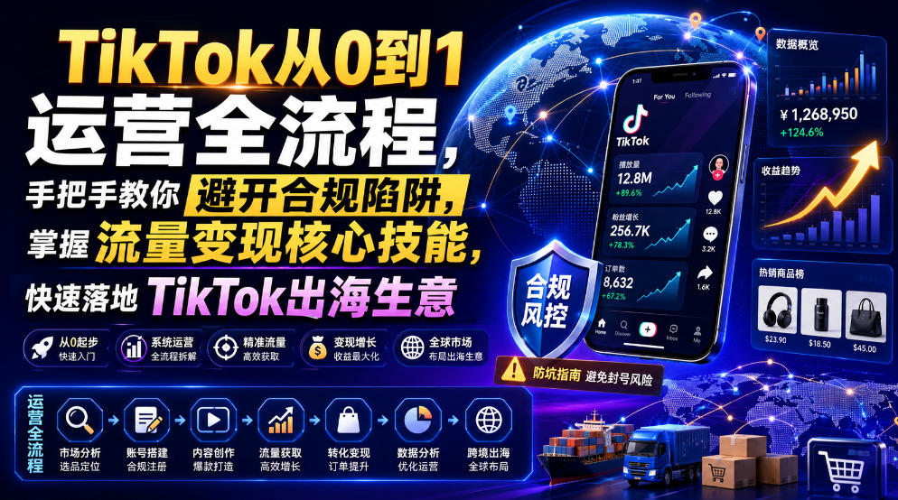 TikTok从0到1运营全流程，手把手教你避开合规陷阱，掌握流量变现核心技能，快速落地TikTok出海生意（更新7月）-千寻创业网