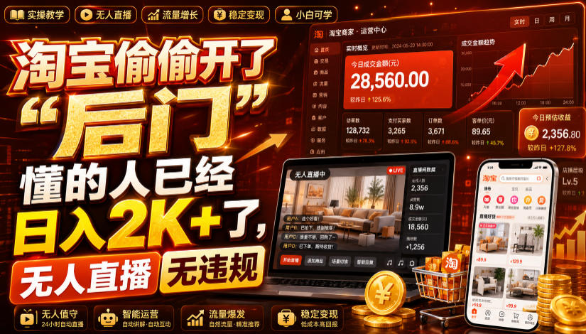 淘宝偷偷开了“后门”,懂的人已经日入2K+了,无人直播无违规,一台电脑=一家24小时营业的线上门店【揭秘】-千寻创业网
