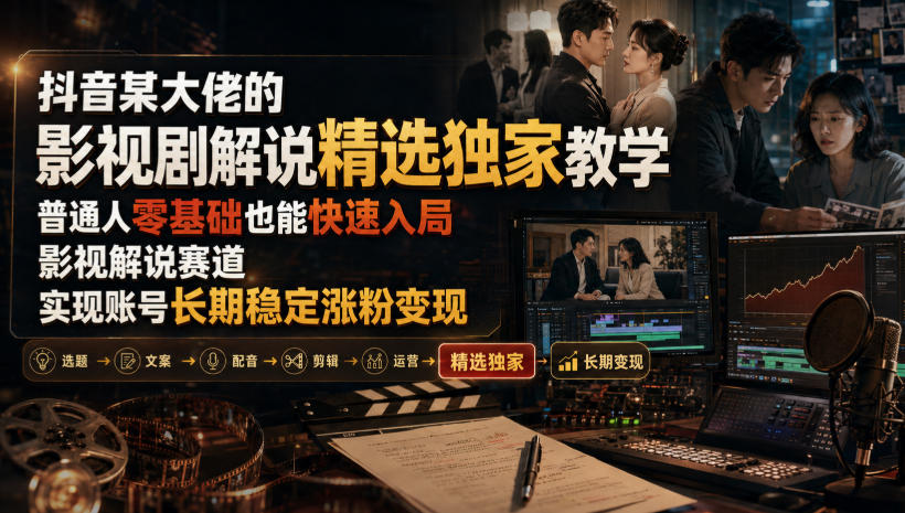 抖音某大佬的影视剧解说精选独家教学，普通人零基础也能快速入局影视解说赛道，实现账号长期稳定变现-千寻创业网